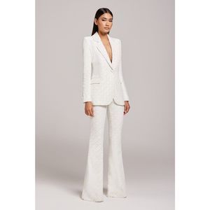 Nadine Merabi White Blazer Meghan Suit Velvet Sequins New Size Small